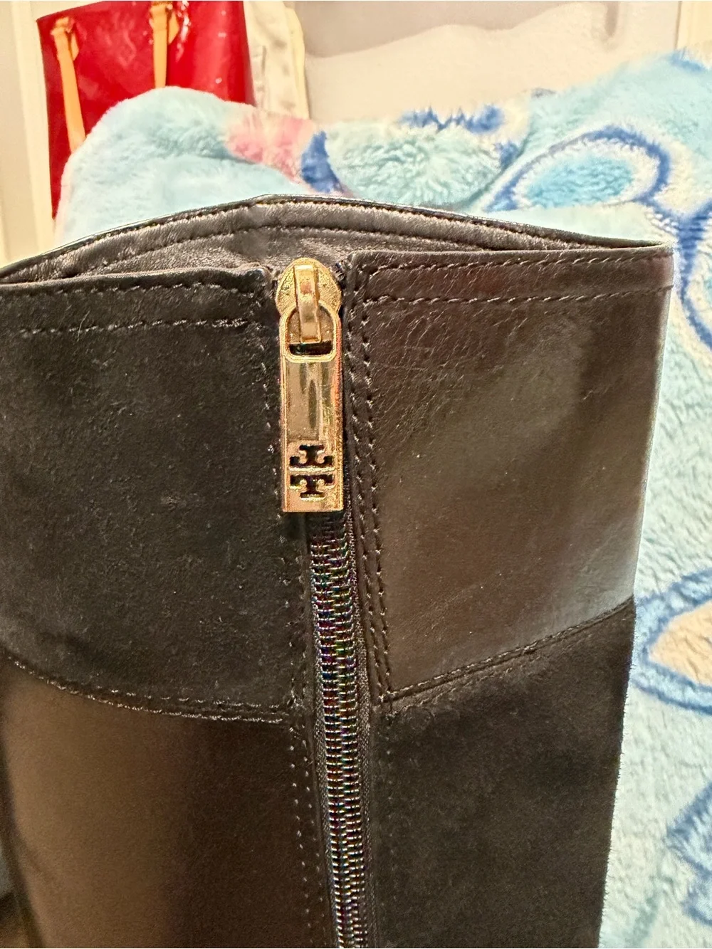 Tory Burch Black Leather & Suede Over-the-Knee Riding Boots